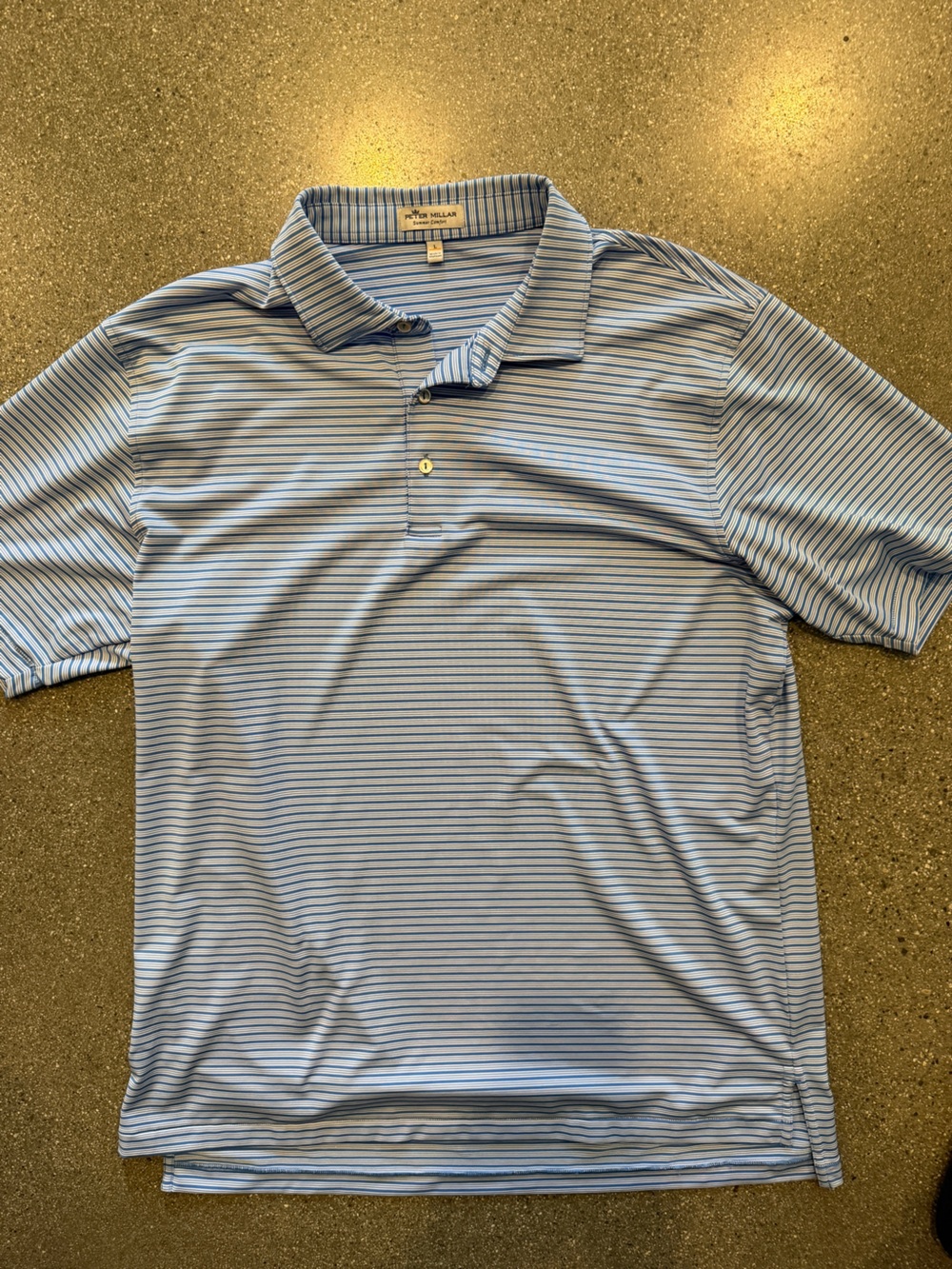 Peter Millar Light Blue & Navy Stripe Performance Polo